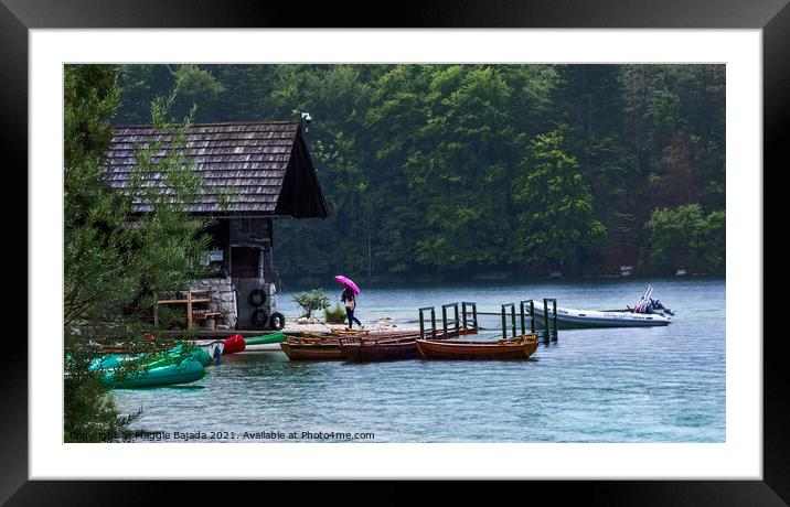 Scenery of Lake Bohinj on a rainy day, Slovenia. Framed Mounted Print by Maggie Bajada