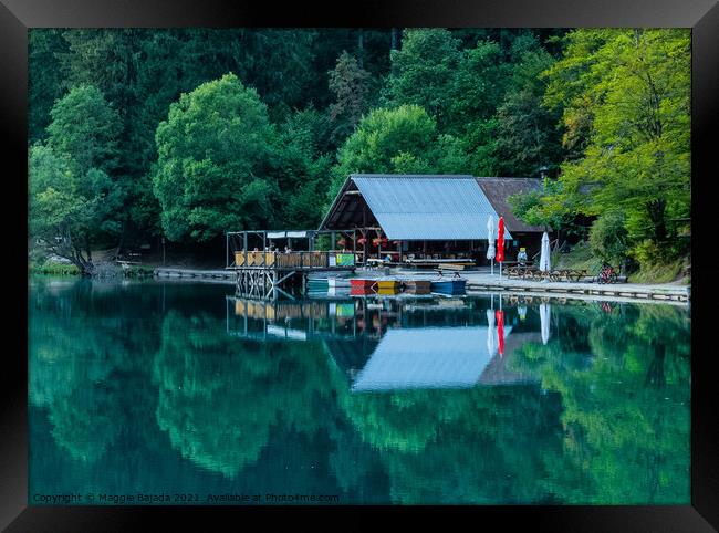 Beautiful scenery, peaceful lake of Lake Fusine Ba Framed Print by Maggie Bajada