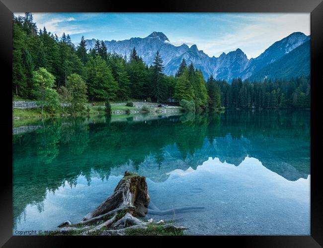 Panoramic View of Lake Fusine with Julian Alps in  Framed Print by Maggie Bajada