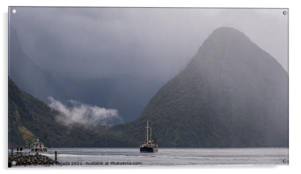 Picturesque Misty scenery at Milford Sound at New  Acrylic by Maggie Bajada