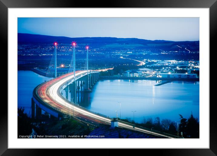 Light Trails Over Kessock Bridge In Inverness After Dark Framed Mounted Print by Peter Greenway