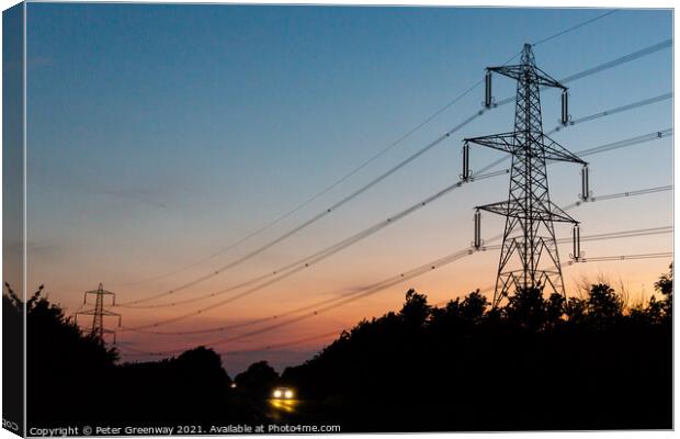 British Electricity Power Pylons At Sunset Canvas Print by Peter Greenway