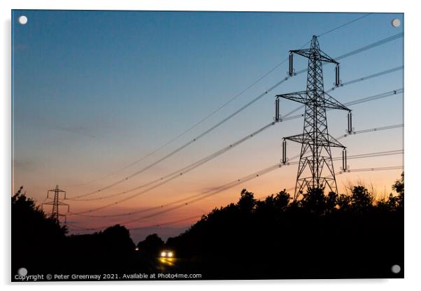 British Electricity Power Pylons At Sunset Acrylic by Peter Greenway