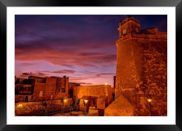 Pictureque of Sunset of a Medieval castle with clo Framed Mounted Print by Maggie Bajada