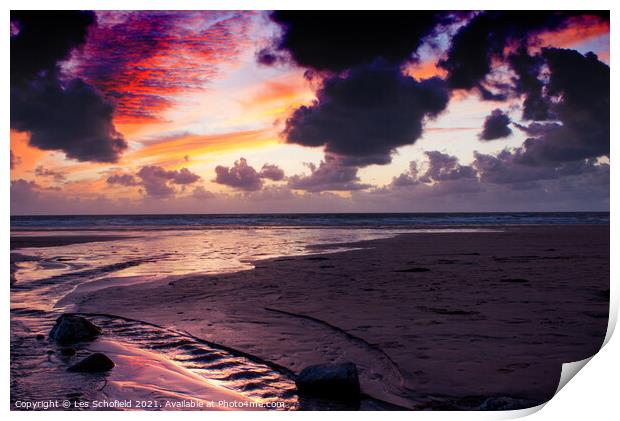 Watergate bay sunset  Print by Les Schofield
