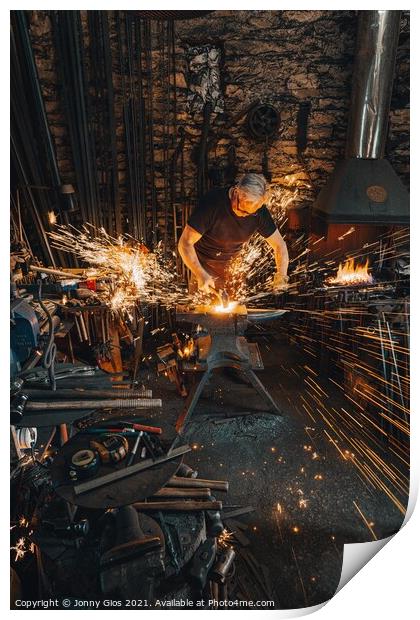 Sparks fly as metal is forged  Print by Jonny Gios