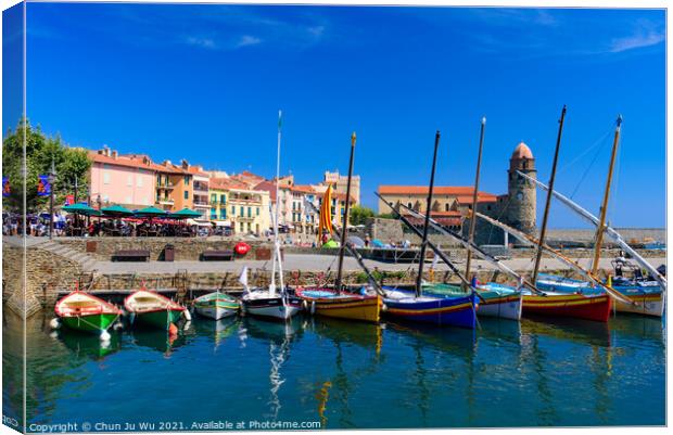Boats at the harbor in the old town of Collioure, a seaside resort in Southern France Canvas Print by Chun Ju Wu