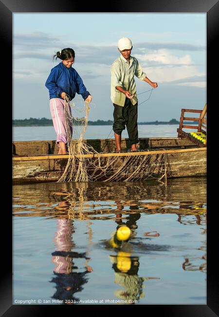Fishing the Tonle Sap, Cambodia Framed Print by Ian Miller