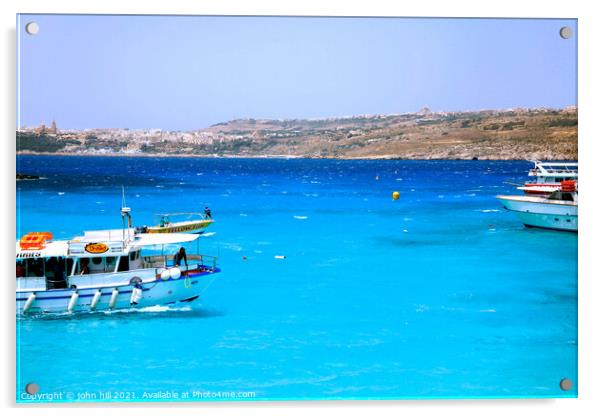 Blue Lagoon and Gozo, Comino, Malta. Acrylic by john hill