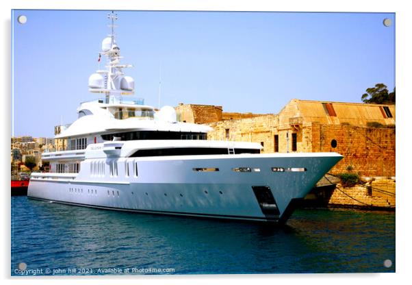 Super yacht at Valletta in Malta. Acrylic by john hill