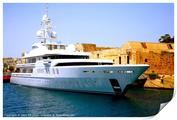 Super yacht at Valletta in Malta. Print by john hill