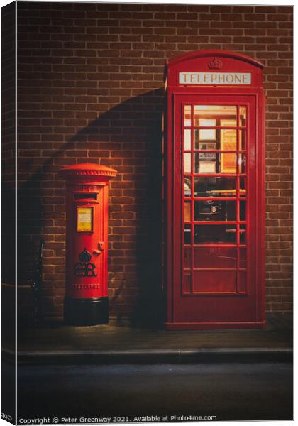 Iconic British 1940's Red Telephone & Post Box Canvas Print by Peter Greenway