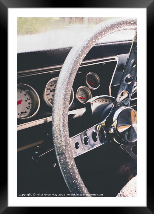 Classic American Car Steering Wheel & Dashboard Framed Mounted Print by Peter Greenway