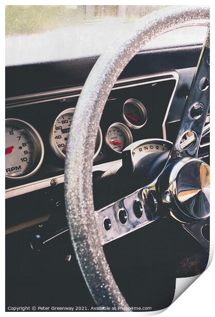 Classic American Car Steering Wheel & Dashboard Print by Peter Greenway