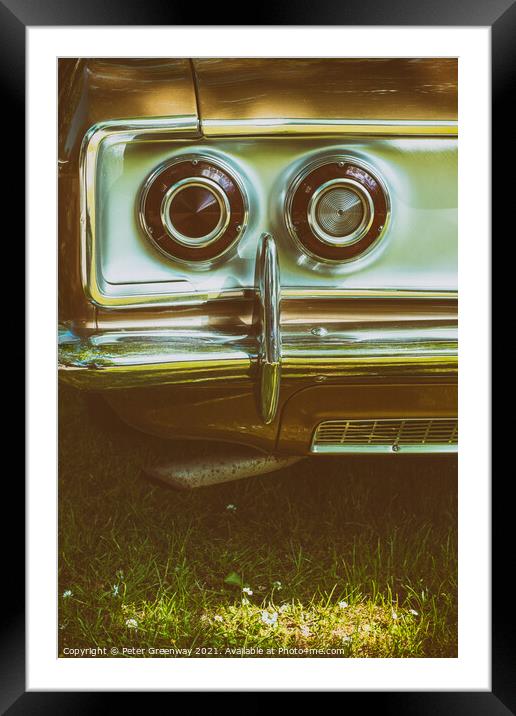 Golden American Chevrolet Corvair - Tail Lights Framed Mounted Print by Peter Greenway