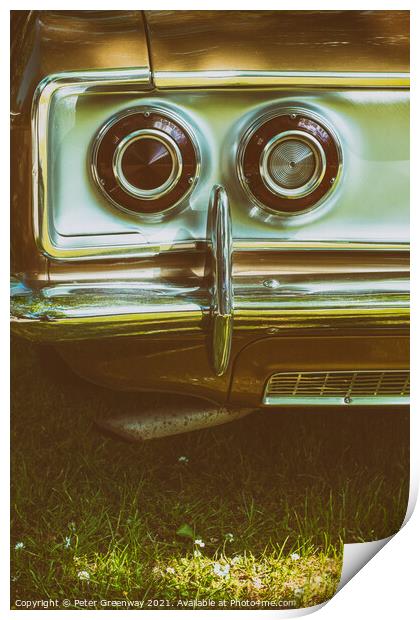 Golden American Chevrolet Corvair - Tail Lights Print by Peter Greenway