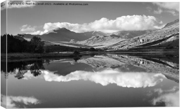 Snowdon Reflected Snowdonia Wales Black White Canvas Print by Pearl Bucknall