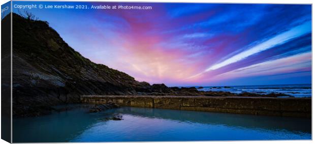 Fiery Skies Reflect on Tranquil Cornish Sea Canvas Print by Lee Kershaw