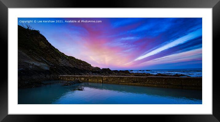 Fiery Skies Reflect on Tranquil Cornish Sea Framed Mounted Print by Lee Kershaw