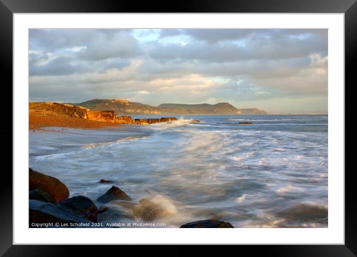 Majestic Golden Cap Cliff Framed Mounted Print by Les Schofield