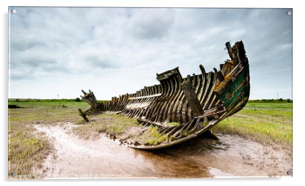 Abandoned boat on the River Wyre. UK Acrylic by Ian Miller