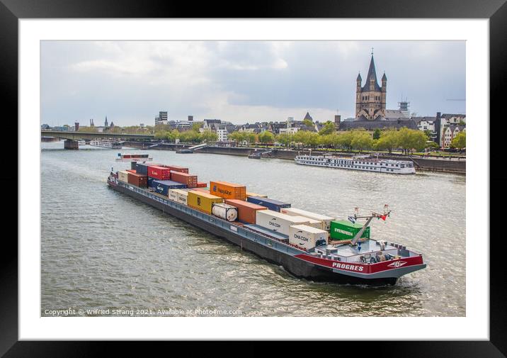 A Container Ship at the Rhine River in Cologne Germany Europe Framed Mounted Print by Wilfried Strang