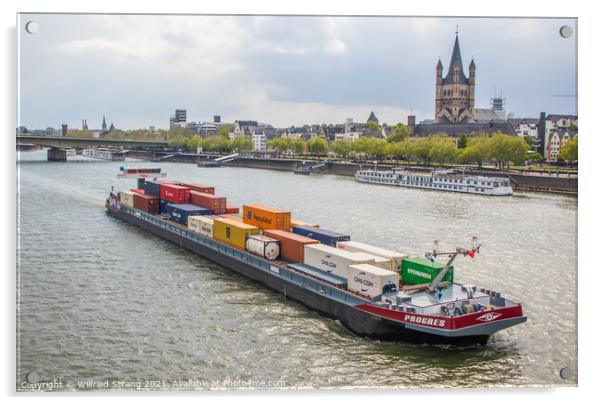 A Container Ship at the Rhine River in Cologne Germany Europe Acrylic by Wilfried Strang