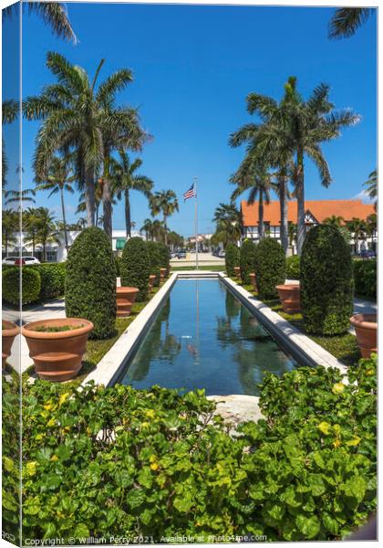 Memorial Fountain Pond Town Hall Palm Beach Florida Canvas Print by William Perry