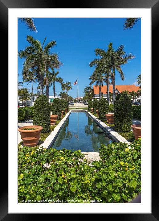 Memorial Fountain Pond Town Hall Palm Beach Florida Framed Mounted Print by William Perry