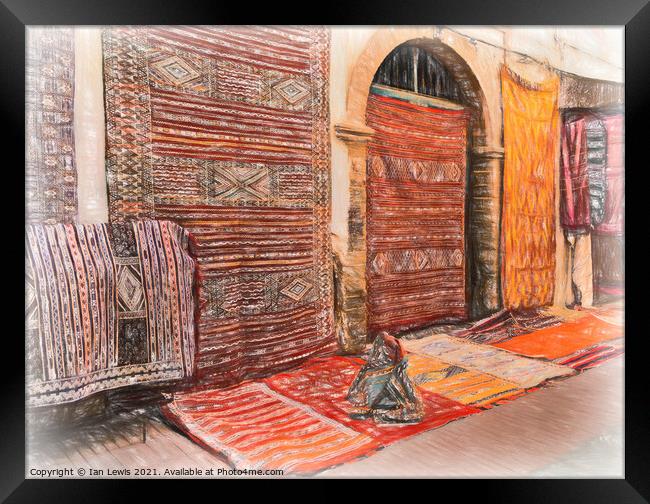 Carpets For Sale  In Essaouira Framed Print by Ian Lewis