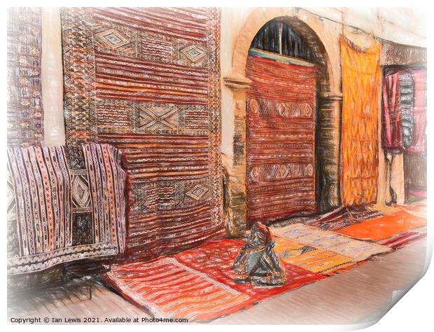 Carpets For Sale  In Essaouira Print by Ian Lewis
