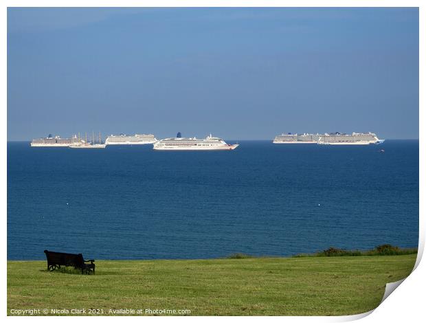 Majestic Cruise Liners in Weymouth Bay Print by Nicola Clark