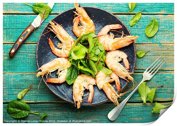 Boiled shrimp on a plate Print by Mykola Lunov Mykola