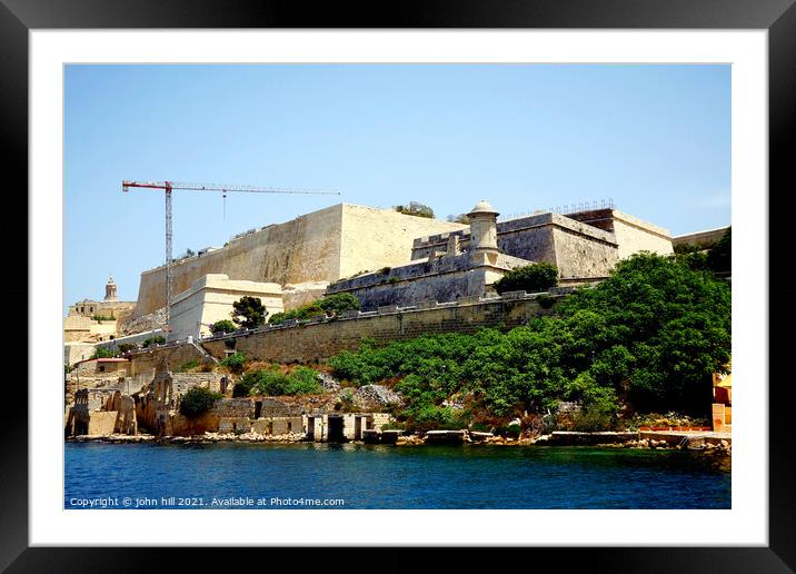 Fortifications at Valletta, Malta. Framed Mounted Print by john hill