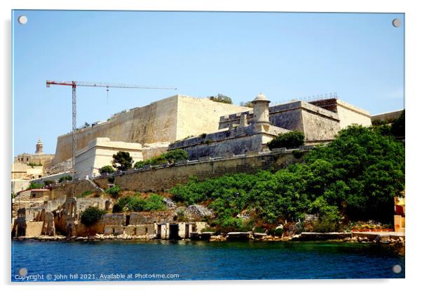 Fortifications at Valletta, Malta. Acrylic by john hill