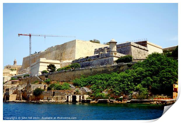 Fortifications at Valletta, Malta. Print by john hill