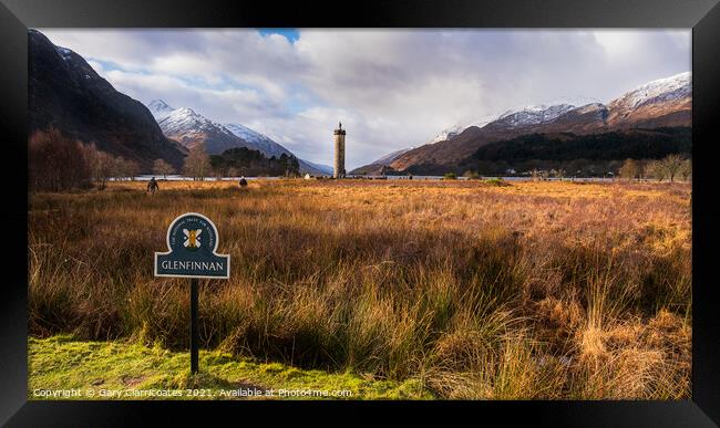 Glenfinnan Monument with snow capped mountains Framed Print by Gary Clarricoates