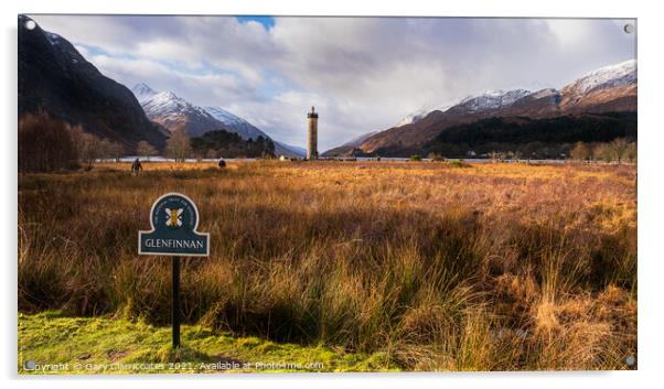 Glenfinnan Monument with snow capped mountains Acrylic by Gary Clarricoates