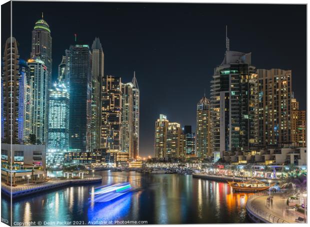 Dubai Marina Nightscape Canvas Print by Dean Packer