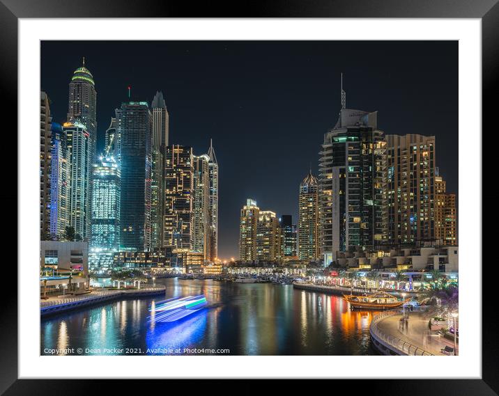 Dubai Marina Nightscape Framed Mounted Print by Dean Packer