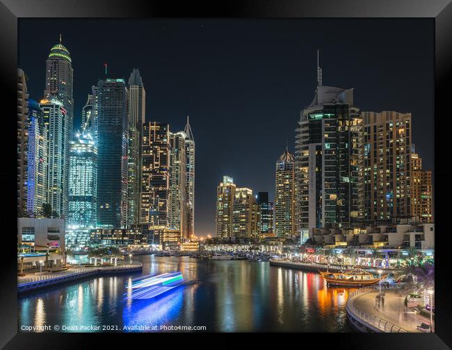 Dubai Marina Nightscape Framed Print by Dean Packer