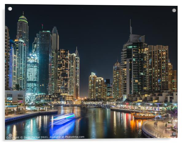 Dubai Marina Nightscape Acrylic by Dean Packer