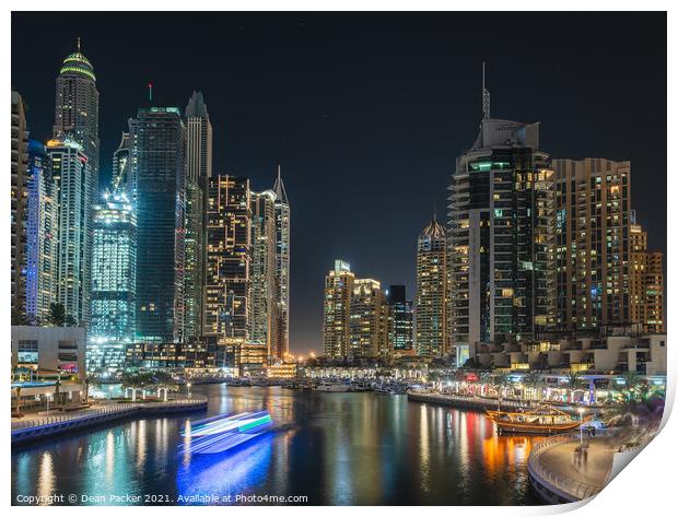 Dubai Marina Nightscape Print by Dean Packer