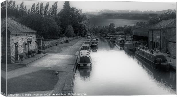 Braunston Marina Canal Boats Black and White Canvas Print by Helkoryo Photography
