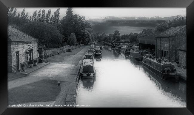 Braunston Marina Canal Boats Black and White Framed Print by Helkoryo Photography