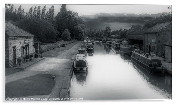 Braunston Marina Canal Boats Black and White Acrylic by Helkoryo Photography