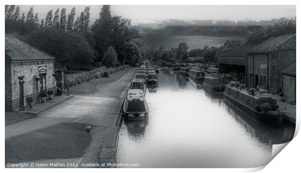 Braunston Marina Canal Boats Black and White Print by Helkoryo Photography