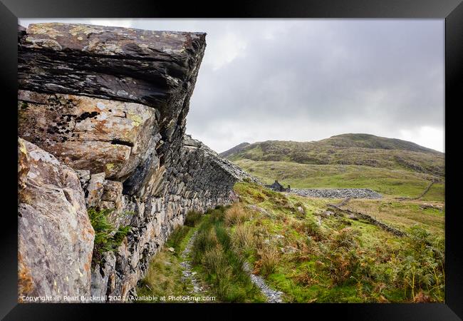 Overhanging Wall in Cwmystradllyn Snowdonia Framed Print by Pearl Bucknall