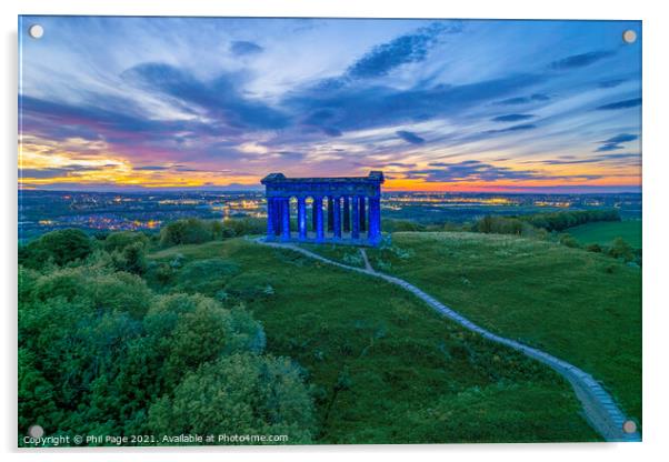 Penshaw Monument bathed in Blue Acrylic by Phil Page