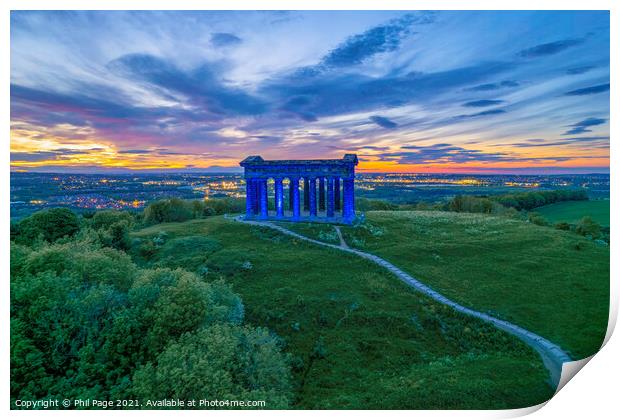 Penshaw Monument bathed in Blue Print by Phil Page